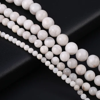 Натуральный белый агатовый камень Crazy Bead круглой формы, свободная распорка из бисера для женщин, ювелирные изделия, ожерелье, аксессуары, Длина 38 см