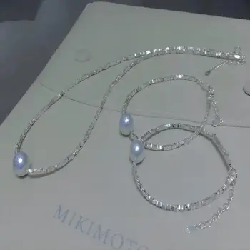 Горячая Распродажа 2023, новейший модный набор браслетов-ожерелий из стерлингового серебра 9-10 мм с белым жемчугом морской воды для женщин, ювелирные подарки для девочек
