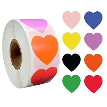 Красочная наклейка с медным сердечком 500 шт./рулон, 10 рулонов/упаковка, многофункциональная этикетка для канцелярских принадлежностей, украшений и игрушек