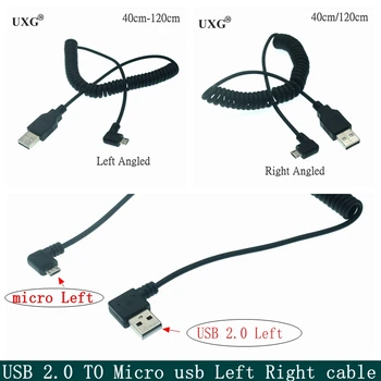 90 градусов Прямоугольный разъем Micro Usb для подключения к USB-разъему с левым/правым углом, Пружинный выдвижной эластичный кабель для синхронизации данных, зарядка 100 см