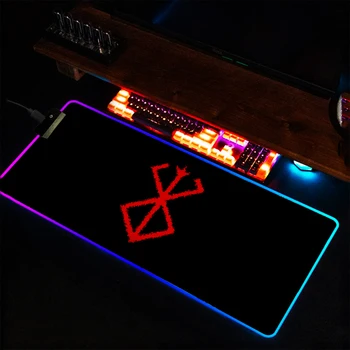 Большой RGB Игровой Коврик Для Мыши Berserk Gamer со Светодиодной Подсветкой, Фиксирующий Край, Большой Настольный Коврик 900x400, Коврик Для Клавиатуры, Резиновый Коврик Для Мыши 800x300 XXL
