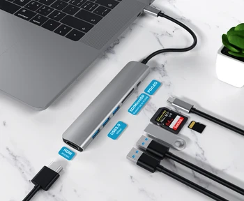 Концентратор USB 3.0 Type-C к адаптеру 4K HDMI Thunderbolt 3 RJ45 USB C Концентратор 3.0 VGA TF Слот для чтения SD-карт для MacBook Pro M2 Air 13 2022 2021