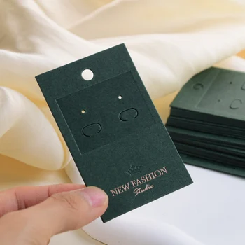 Новое поступление, визитная карточка для сережек, темно-зеленый картон, карточки для хранения из золотой фольги и персонализирующий бесплатный дизайн