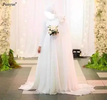 Белые Мусульманские Свадебные платья Трапециевидной Формы С длинным рукавом Vestido De Noiva 2022, Шифоновые Элегантные Свадебные Платья в Арабском стиле Хаджаб из Дубая