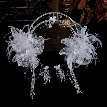 Свадебная тиара из перьев ручной работы с роскошными ювелирными украшениями для свадьбы, повязка на голову с украшением для волос