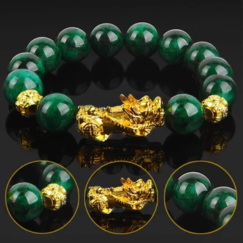 6 Стилей Золотой браслет PIXIU для женщин, мужчин, Зеленый Бисер, парный браслет, Приносящий Удачу Храбрым, богатство, браслеты Фэн-шуй для мужчин