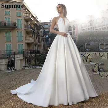 Sumnus 2020 Простые атласные свадебные платья Трапециевидной формы Современные свадебные платья Плюс Размер Свадебное платье Принцессы в стиле бохо на заказ