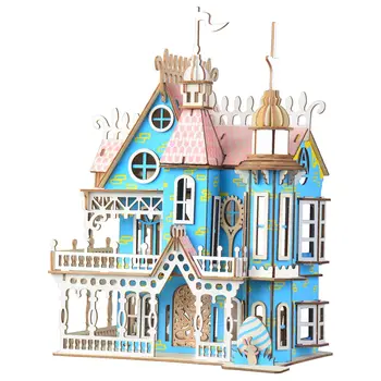 Лазерная резка, собранная своими руками Модель здания, Фантастическая Вилла, 3D Деревянный кукольный дом, Мебель для детей, подарки на День рождения для девочек