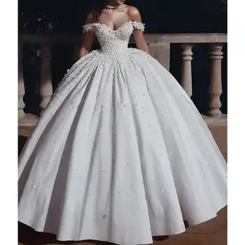Изысканное бальное платье с открытыми плечами и натуральной талией Ручной работы с аппликацией в виде 3D цветов Длиной до пола, дорогие свадебные платья