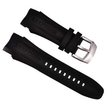 Мягкий резиновый ремешок для часов Reef Tiger/RT, Водонепроницаемый ремешок для часов Шириной 23 мм, черный резиновый ремешок для мужчин RGA3069