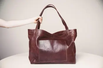 Женская большая сумка из мягкой кожи с карманом