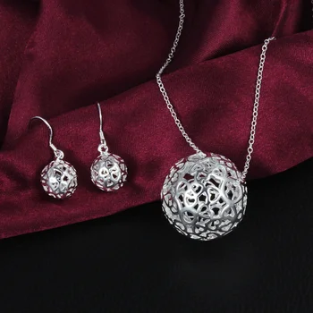 Горячий тренд, ожерелье с подвеской в виде полого шара из стерлингового серебра 925 пробы, серьги, ювелирный набор для женщин, модная уличная одежда, свадебные подарки