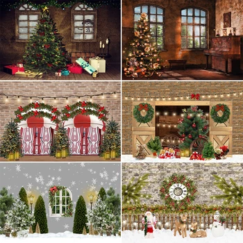 Фон для рождественской фотографии, окно в лесу, Рождественские елки, Камин, Декор для семейной вечеринки, Детский портретный фон для фотостудии