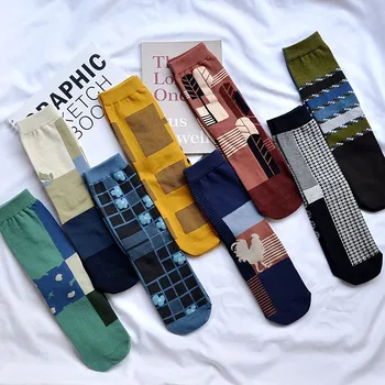 Модные Геометрические Эстетические носки Унисекс, Литературная личность, Чесаные Хлопчатобумажные Носки в корейском стиле Harajuku, Художественные носки Sox, Дропшиппинг 2020