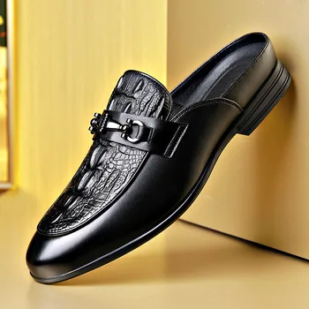 Летние Новые Мужские туфли из натуральной кожи с рисунком крокодиловой кожи, Деловые Кожаные туфли с педалью Baotou, мужские кроссовки для перетаскивания