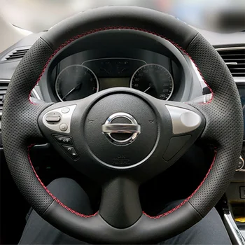 Сшитая вручную Нескользящая Черная Кожаная Нескользящая крышка рулевого колеса из Углеродного волокна Для Nissan Juke Maxima 370Z Sentra SV