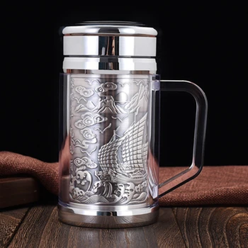 Боковая офисная чашка из стерлингового серебра 999 пробы подарочная чашка с полным серебряным интерьером Seiko relief business thermos cup