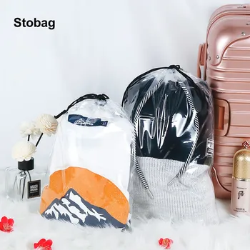 StoBag 50 шт., прозрачные сумки на шнурке, Прозрачная одежда, упаковка для обуви, Дорожный Карманный органайзер, Водонепроницаемые сумки с логотипом