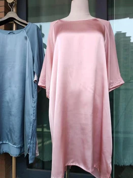 Платье для Сна из Шелка Тутового Цвета с круглым вырезом, Свободная Ночная рубашка большого Размера, платье, домашнее платье, Весенне-летняя женская пижама