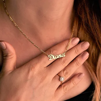 Ожерелье с пользовательским именем Персонализированное ожерелье из нержавеющей стали с подвеской в виде буквы Figaro Цепочка Ожерелье для лучшего подарка