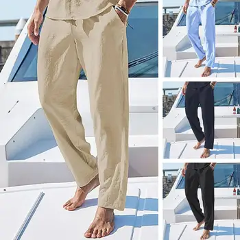 2023 Мужские хлопчатобумажные льняные брюки Мужские осенние новые дышащие однотонные льняные брюки для фитнеса уличная одежда S-3XL