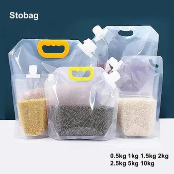 StoBag 10 шт. Прозрачные пакеты для хранения рисовых зерен, Большие с ручкой, Портативные Пакеты для сока и напитков, герметичные пакеты для жидкости