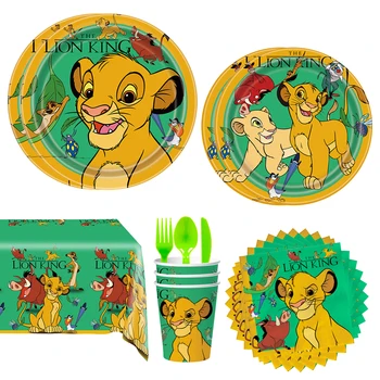 Disney The Lion King Simba, наборы для вечеринки в честь Дня рождения, включают тарелку с воздушным шаром, Чашку, Салфетку, Скатерть для малыша, декор для вечеринки в честь мальчика и девочки