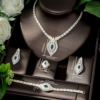 Модные роскошные ювелирные наборы в Дубае, Зеленое ожерелье AAA CZ, кольцо, Серьги, браслет для женщин, Свадебный ювелирный набор, Аксессуары N-249