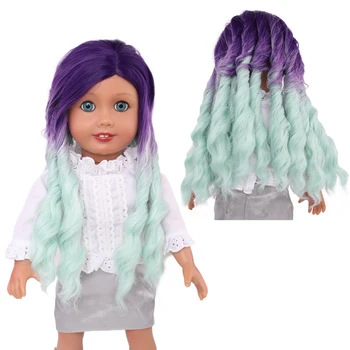MUZIWIG 18-дюймовые американские Кукольные Парики Аксессуары для куклы Своими Руками Градиентный Фиолетовый Синий Длинные Вьющиеся Волосы Высокопрочный Волнистый Парик Для Куклы