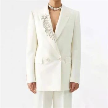 Женская куртка с бриллиантами, расшитая бисером, модное вечернее платье, шерстяной топ с длинными рукавами, новинка осени 2023, женский блейзер y2k