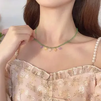 Женское красочное ожерелье в корейском стиле, милое многоцветное ожерелье из бисера для девочек из смолы, ожерелье Y2K ручной работы, женское ожерелье