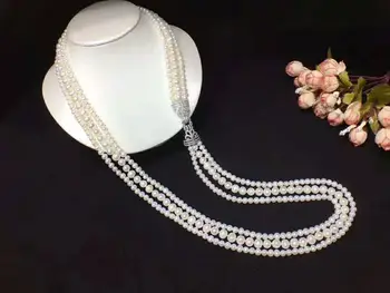 Женские ювелирные изделия 3 ряда 75-80 см, аксессуары с микро-инкрустацией из циркона, ожерелье из белого пресноводного жемчуга, длинная цепочка для свитера