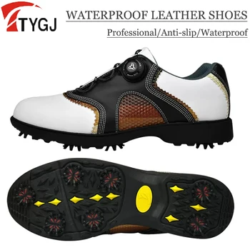 Мужская обувь для гольфа TTYGJ, Профессиональные кожаные кроссовки для гольфа, водонепроницаемая спортивная обувь, противоскользящая обувь, Дышащая ручка с пряжкой для тренера