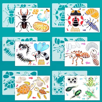 Игрушки с жизненным циклом животных Монтессори, Трафарет для рисования животных, Бабочка, Лягушка, Шаблон для рисования растений, Развивающие игрушки для детей