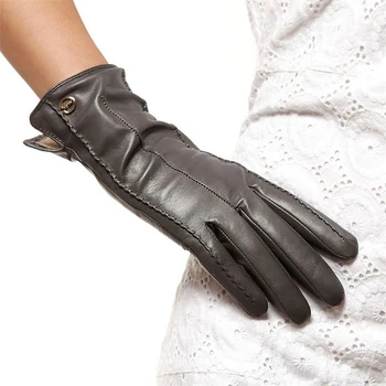 Брендовые перчатки из натуральной кожи, высококачественные женские перчатки из овчины, модные зимние теплые кожаные перчатки для вождения EL023NR