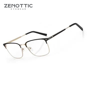 Оправы для очков ZENOTTIC из сплава с половинной оправой для мужчин в деловом стиле, ультралегкие квадратные очки, очки без рецепта, очки