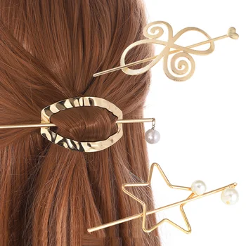 Винтажная металлическая заколка в виде сердца с палочкой, Модные Простые Полые Геометрические Заколки для волос Для женщин, девочек, Свадебные аксессуары для волос