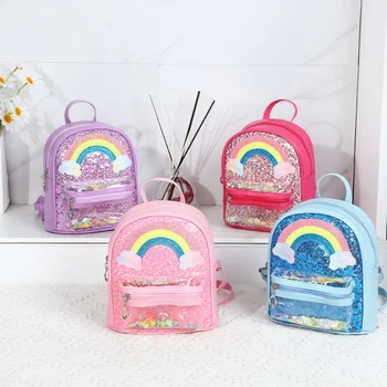 Школьная сумка для детского сада, Принцесса с блестками, Радужный Детский рюкзак, Мультяшный детский рюкзак Большой емкости
