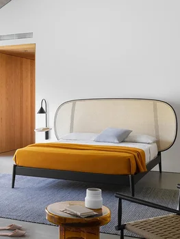 Кровать из скандинавской лозы, плетеная из цельного дерева в отеле с проживанием в семье, 1,51,8 м, Домашние Мастер-кровати, Современные простые двуспальные кровати