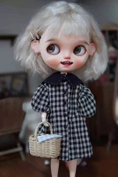 Одежда для куклы Дюла, платье в черно-белую клетку, юбка с пышными рукавами Blythe ob24 ob22 Azone Licca ICY JerryB 1/6 Bjd Doll
