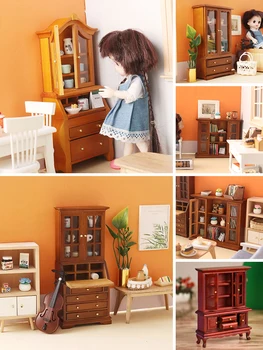 Миниатюрная модель мебели для кукольного домика, Мини-Европейский Книжный шкаф, Шкаф для хранения, 1： 12 Мини-Шкаф для десерта, Аксессуары для кукольного домика