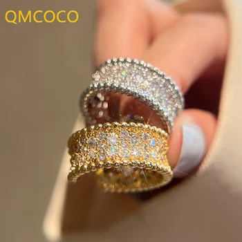 QMCOCO Серебряное Кольцо с Цирконом, Открытое Кольцо Для Женщин, Модное Элегантное Геометрическое Винтажное роскошное кольцо, ювелирные изделия для вечеринок, подарки