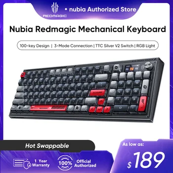 Механическая клавиатура Nubia Redmagic 3-режимная механическая клавиатура Модель KJ001J Проводная и беспроводная 100 клавиш с подсветкой RGB С возможностью горячей замены