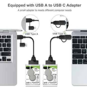 Кабель-адаптер SATA, шнур для преобразования жесткого диска в USB Type-c, кабель для быстрой передачи данных USB 3,0 2-в-1
