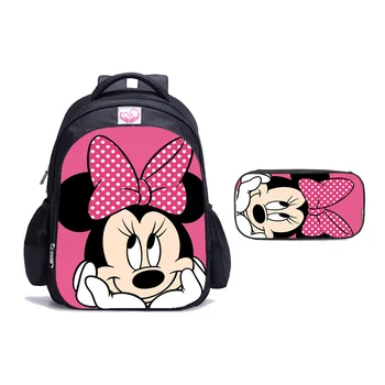 Студенческий рюкзак Disney с Микки, Детская школьная сумка, Мультяшная 3D цифровая цветная печать, студенческая сумка для отдыха + сумка для ручек, 2 предмета