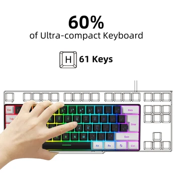 Клавиатура с подсветкой RGB, Ультракомпактная мини-клавиатура, игровая механическая клавиатура, проводная игровая клавиатура, 63 клавиши, многоцветный Mini Teclado