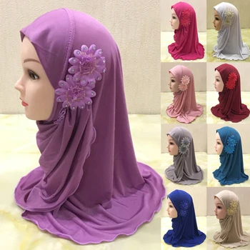 Красивый Шарф-Хиджаб для Маленькой девочки с Цветами, подходящий для мусульманских детей 2-7 Лет, Исламский шарф, Шаль, Головной Платок Оптом 50 см
