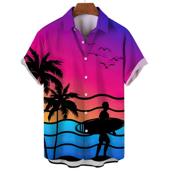 Мужские Летние модные 3D рубашки, Мужская Пляжная Мужская рубашка Оверсайз, короткий рукав, Гавайские топы с принтом парусника, Мужская одежда Camiseta