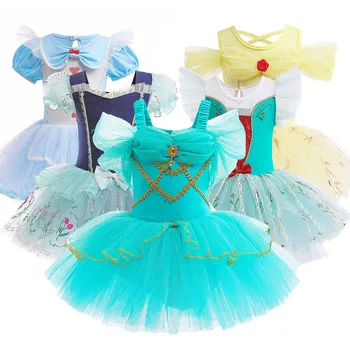 Детское платье принцессы, костюм Эльзы и Анны для девочек, детский карнавальный костюм с жасмином, бантом, пачка с оборками на Хэллоуин, праздничная одежда из тюля от 3 до 8 лет