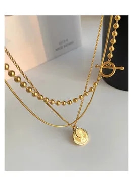 Титан с 18-каратным золотом, ретро-бусины, Многослойное ожерелье, Женские ювелирные изделия из нержавеющей стали, Вечернее Дизайнерское платье для подиума, Япония